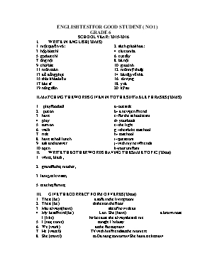 Đề kiểm tra chọn học sinh giỏi Tiếng anh lớp 6 - Năm học 2015-2016